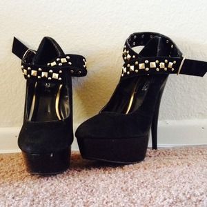 Studded ankle wrap platform heels