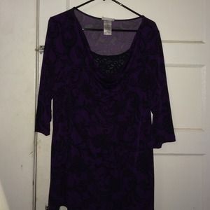 Purple shirt with black lace pattern