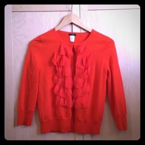 Orange merino wool J Crew cardigan with petals