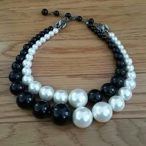 Double Strand Black & Pearl Necklace