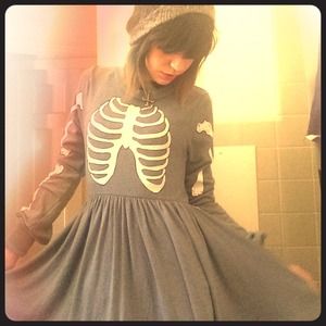 Wildfox Blue Long Sleeve Skeleton Dress NWOT/XS!