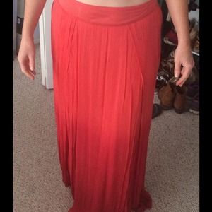 orange- red ombré high slit maxi skirt.
