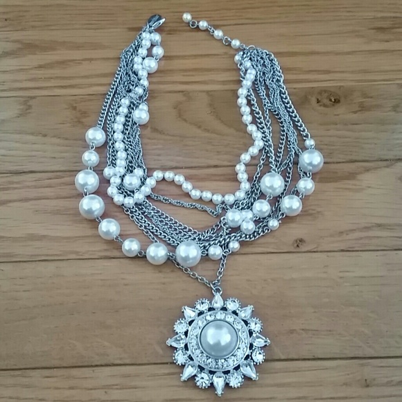 Multi Strand Necklace with Rhinestone Charm