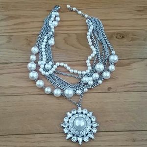 Multi Strand Necklace with Rhinestone Charm
