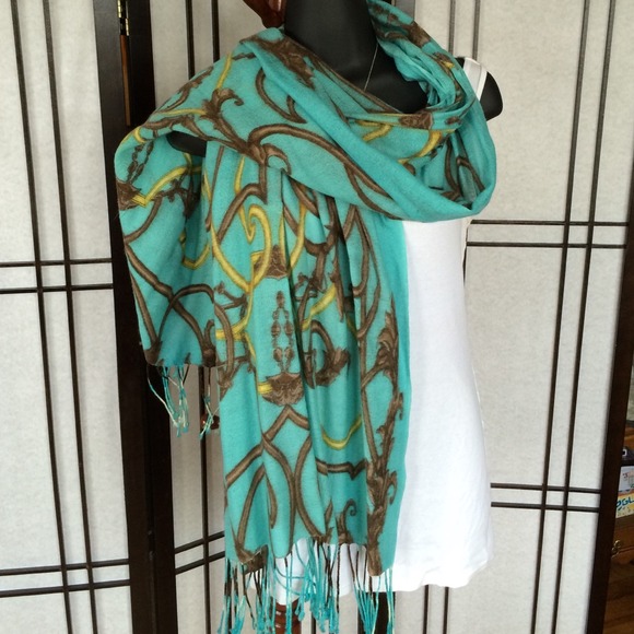 J Mac Chloe printed scarf in aqua