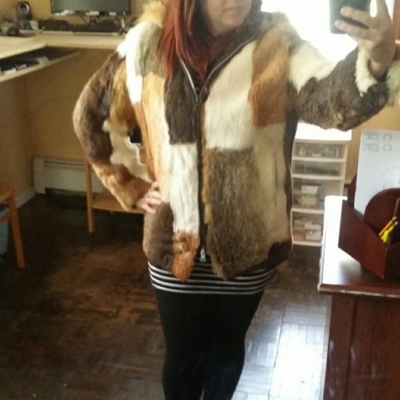 Sold!!! Beautiful multi vintage rabbit fur coat. L - Picture 1 of 4