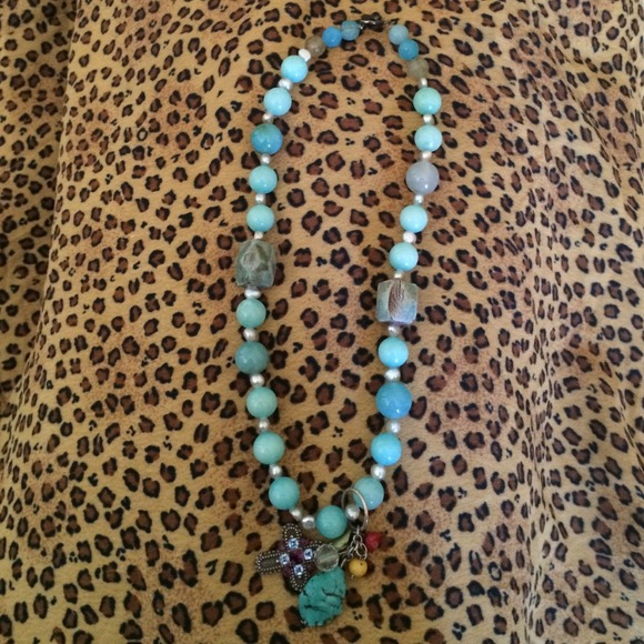 Multi stone charm necklace