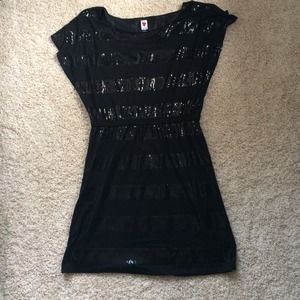 Black stand sequence striped dress