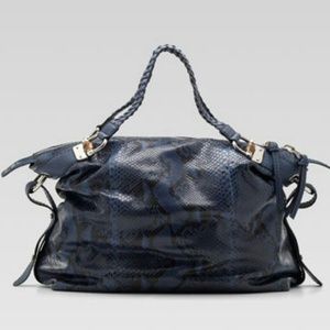 Gucci Bamboo Bar Lounge Shoulder Blue Bag Python