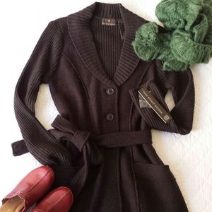 Fenn Wright Manson Wool Belted Brown Sweater Coat