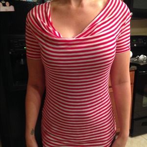 Cowl neck red and white striped tee