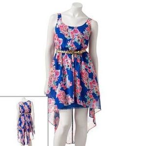 Candies gold belted floral high low dress