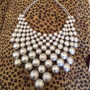 Faux silver bauble pearl necklace