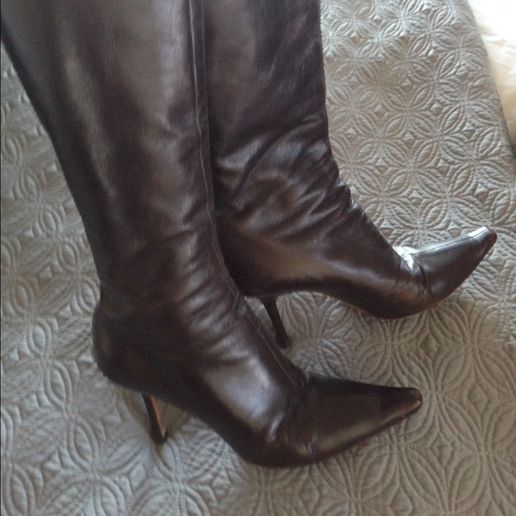 Jimmy choo leather brown tall boots.