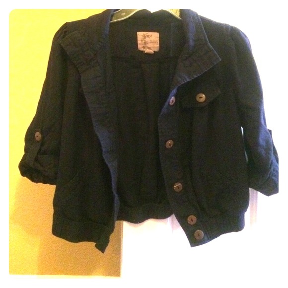 Dark Blue Half Sleeve Button Up Jacket