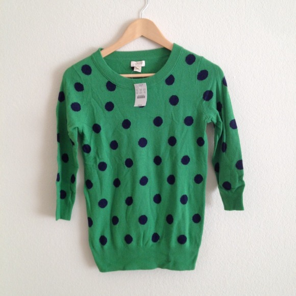 GONE****J. Crew factory green polkadot sweater - Picture 2 of 3