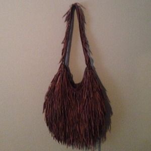 Leather Motif 56 Fringe Hobo Bag