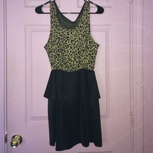 Fitted Leopard Print Peplum Dress