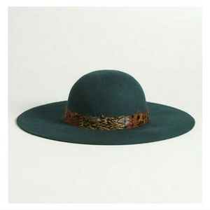 Boho Feathered Band Dark Green Floppy Wool Hat