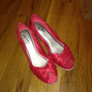 Red Peep-Toe Wedges