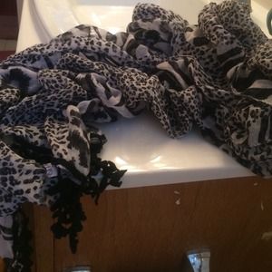 Animal Print Fringe Scarf