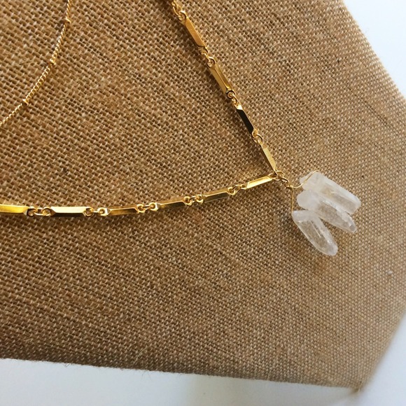 SOLD Layered Chain and Quartz Necklace - Picture 2 of 3