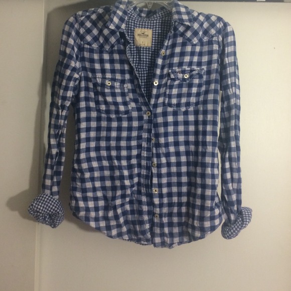blue and white hollister button up