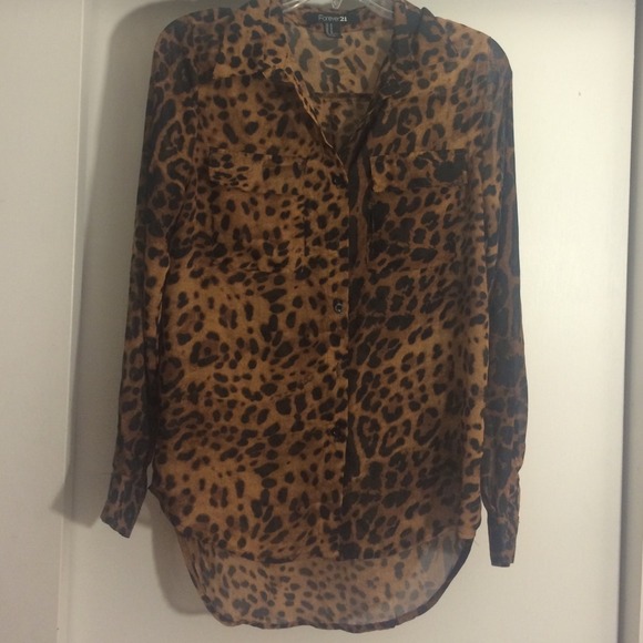 cheetah print long sleeve sheer shirt