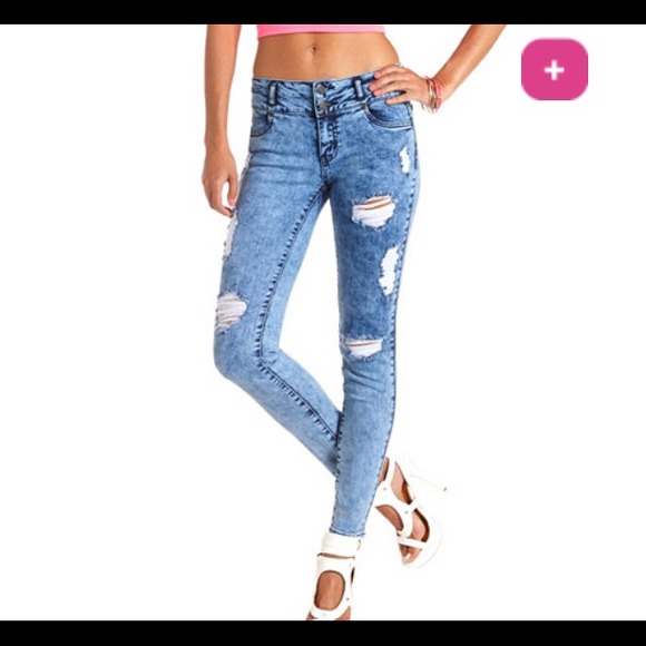 REFUGE "MID-RISE SKINNY" ACID WASH JEANS