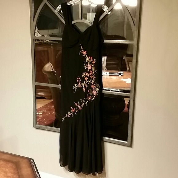 Black floor length floral embroidered dress
