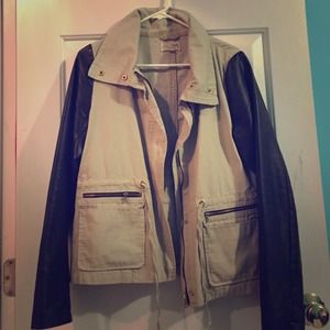 Utility/ Military Jacket w/ Leather Sleeves!