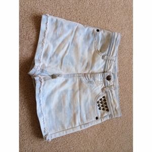 (Kids)High Waisted Acid Wash Shorts