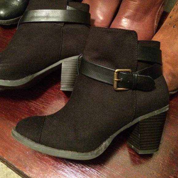 Black faux suede booties