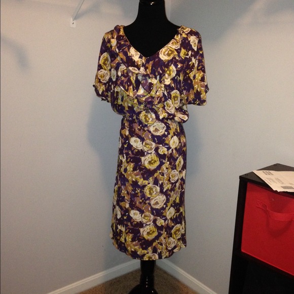 86. Land's End sheer floral dress w/purple slip