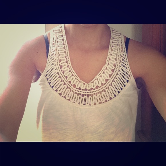 Cream eyelet crochet racer back top