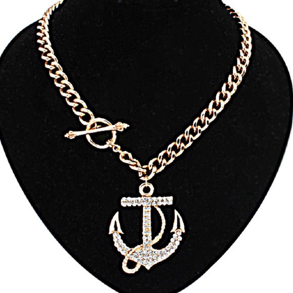 Jewelry - Golden Rhinestone Anchor Necklace