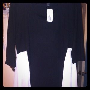Black Knit Top with White Chiffon Panels