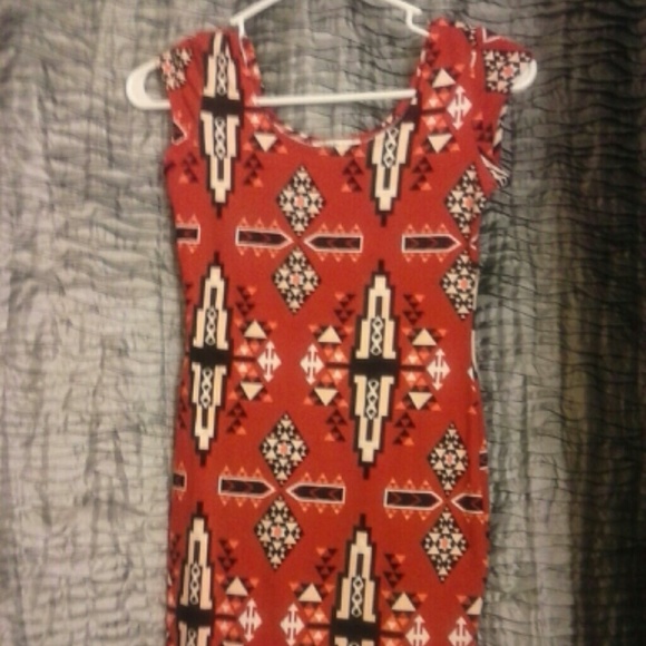 LIKE NEW Red Aztec Pattern Stretchy Mini Dress