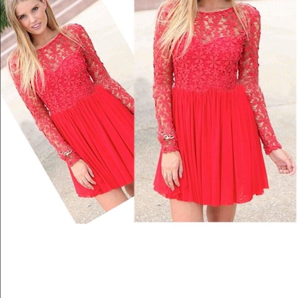 Red lace party dress