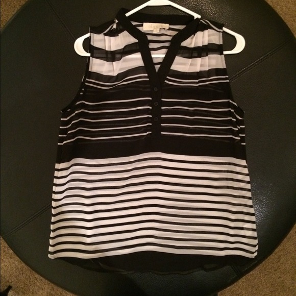 Sleeveless Black & White Striped Top (See through)