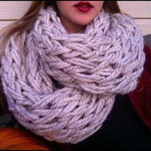 Cowl Scarf - Cream and Brown, Extra Large