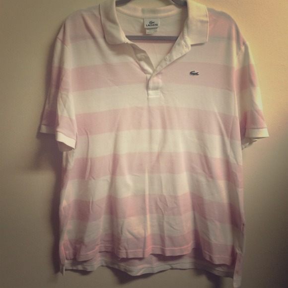 Striped pink and white Lacoste short sleeve polo