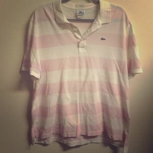 Striped pink and white Lacoste short sleeve polo