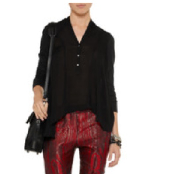 HELMUT LANG Asymmetric chiffon and jersey top - Picture 2 of 3