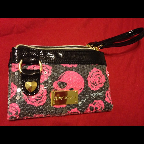 Betsey Johnson skull sequined wristlet