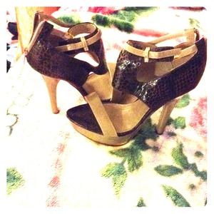Brown with a snake texture platform heels