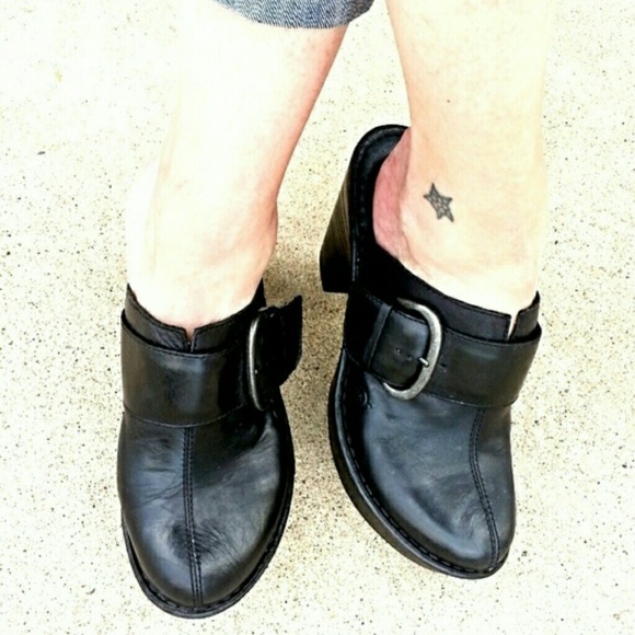 Born Darling black leather clogs