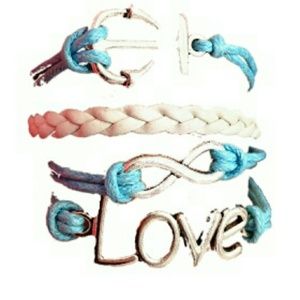 Bracelet Love, infinity and anchor white blue