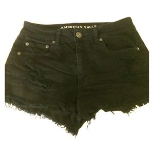 Black stressed high waisted shorts