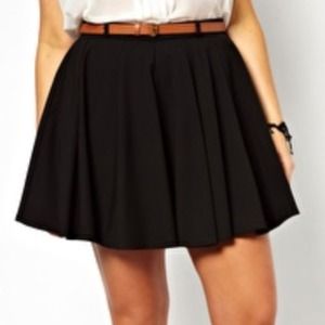 Asos curve 16 black belted skater skirt